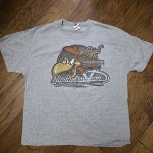 Harley-Davidson Gray Short Sleeve Tee with Vintage Looney Tunes Graphics